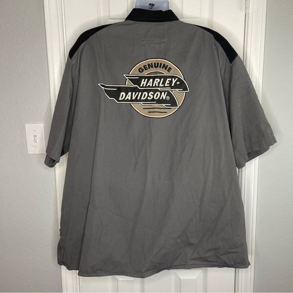 Harley Davidson Men's Button Bowling Shirt Embroidered Black Gray Get On One 3X - Picture 3 of 5